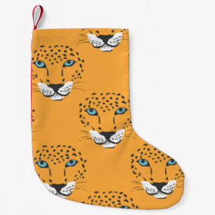 vintage orange seamless pattern with leopard heads small christmas stocking