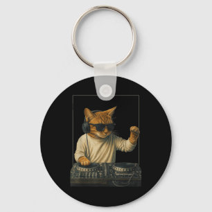 Vintage Orange Tabby Cat Playing Music Cat Lovers Key Ring
