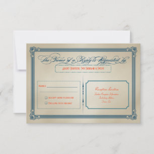 Vintage Orange, Teal & Blue DIY Wedding RSVP Card