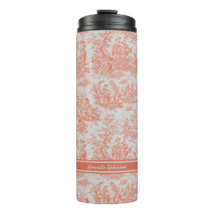 Vintage orange toile de jouy printed thermal tumbler