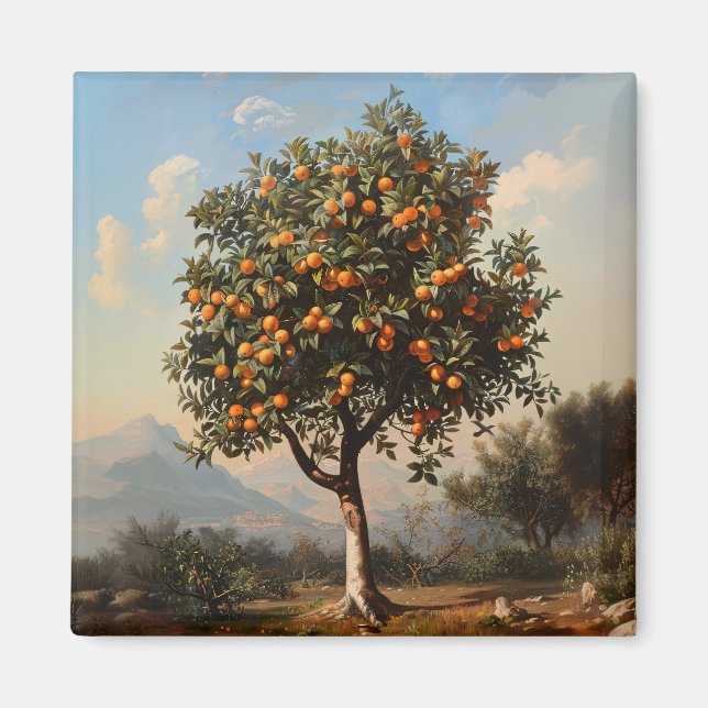 Vintage Orange Tree Landscape Painting Magnet (Front)