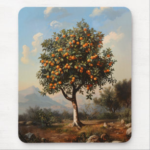 Vintage Orange Tree Landscape Painting Mouse Pad