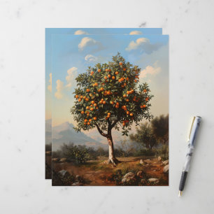 Vintage Orange Tree Landscape Scrapbook Paper