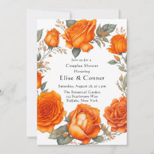 Vintage Orange Watercolor Peonies Couples Shower Invitation