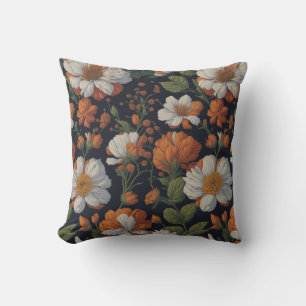 Vintage Orange white elegant retro flowers Cushion