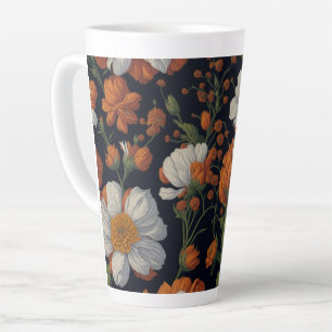 Vintage Orange white elegant retro flowers Latte Mug