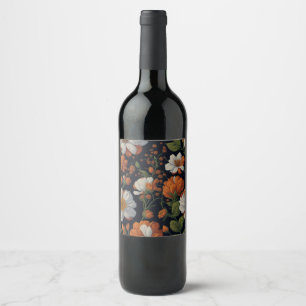 Vintage Orange white elegant retro flowers Wine Label