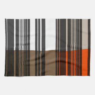Vintage Orange White Grey Stripes Art Pattern Tea Towel