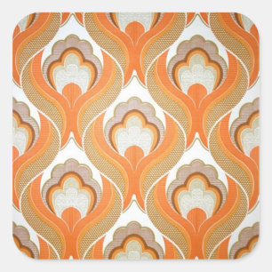 Vintage Orange White Wallpaper Pattern Square Sticker