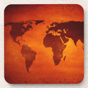 Vintage orange world map coaster