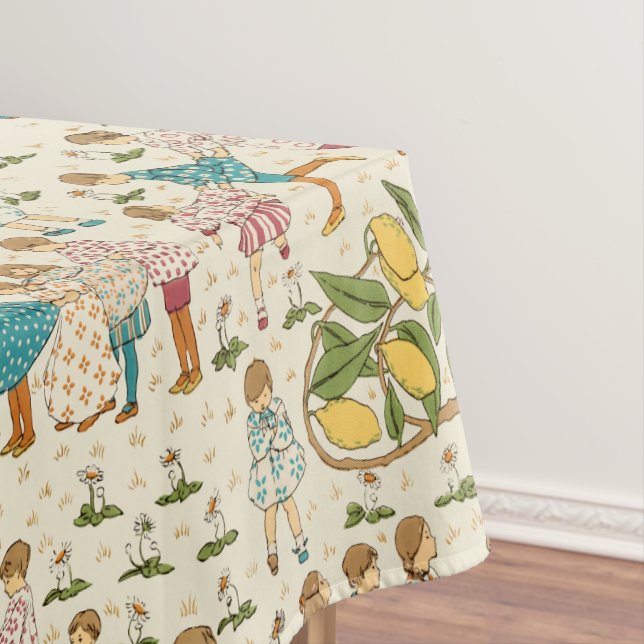 Vintage Oranges & Lemons Nursery Rhyme Pattern Tablecloth (In Situ)
