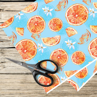 vintage oranges on blue background tissue paper