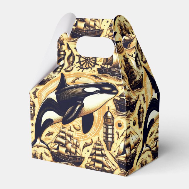 Vintage Orca Nautical Pattern Favour Box (Front Side)