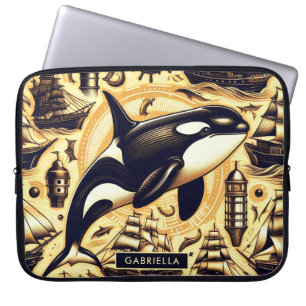 Vintage Orca Nautical Pattern Laptop Sleeve