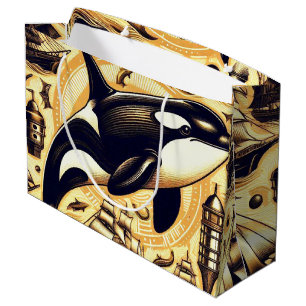 Vintage Orca Nautical Pattern Large Gift Bag