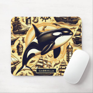Vintage Orca Nautical Pattern Mouse Pad