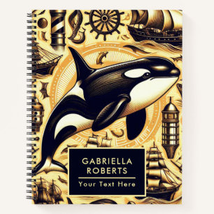 Vintage Orca Nautical Pattern Notebook