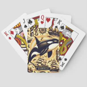 Vintage Orca Nautical Pattern Playing Cards