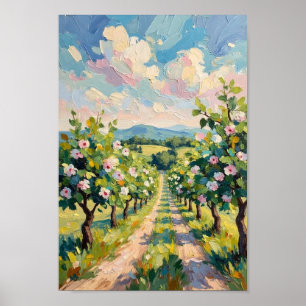 Vintage Orchard Blossom Landscape Art Poster