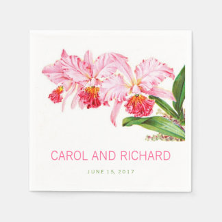 VINTAGE ORCHIDS PINK GREEN WEDDING PAPER NAPKINS