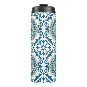 Vintage Oriental Decorative Blue, Brown & White Thermal Tumbler