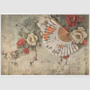 Vintage Oriental Fan & Floral Art Tissue Paper