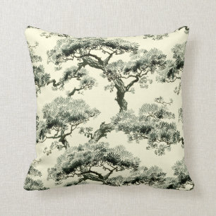 Vintage Oriental Japanese Bonsai Tree Pattern Cushion