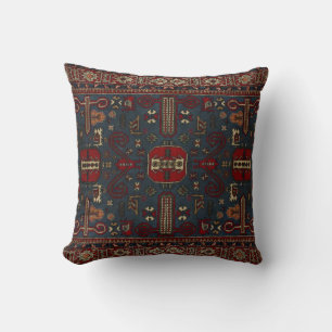 Vintage Oriental Red Slate Grey Persian Carpet Cushion
