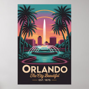 Vintage Orlando Florida City Beautiful Retro Trave Poster