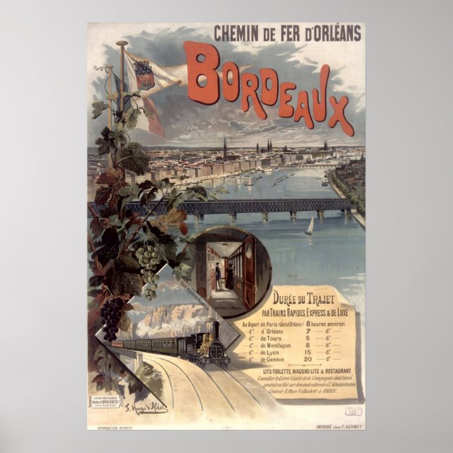 Vintage Orleans Railways Paris to Bordeaux Poster (Front)