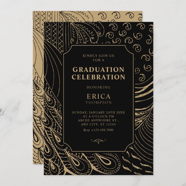 Vintage ornament art graduation invitation (Front/Back)