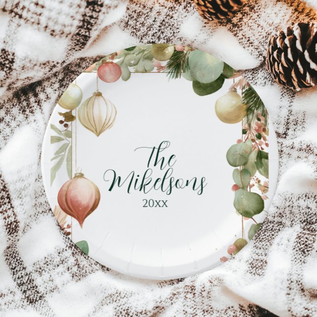 Vintage Ornament Botanical Christmas Party Paper Plate (Creator Uploaded)