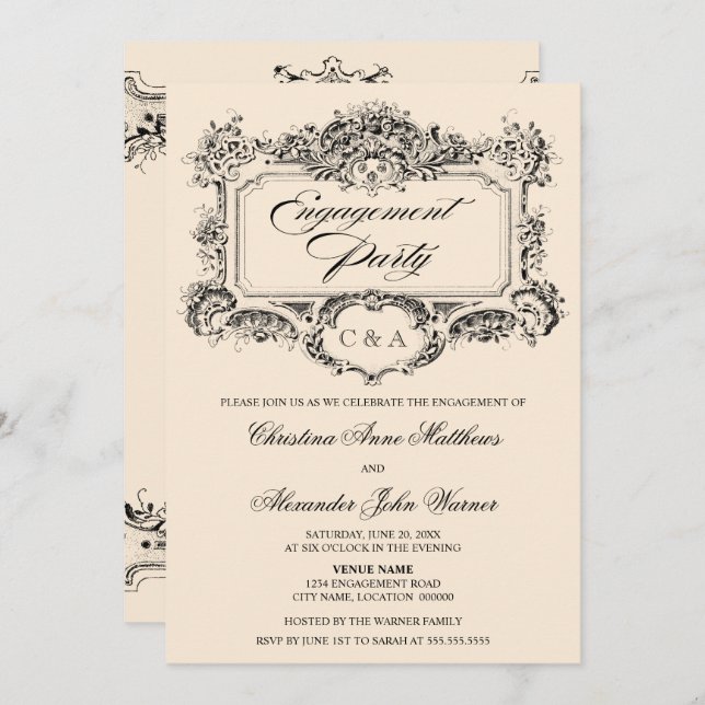 Vintage Ornament Engagement Party Invitation (Front/Back)