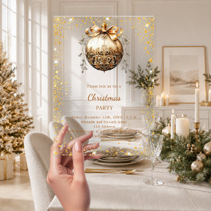 Vintage ornament gold glitter Christmas Party Acrylic Invitations