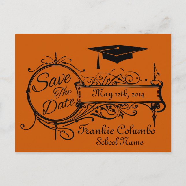 Vintage Ornament Graduation Save The Date Postcard (Front)