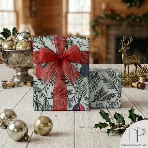 Vintage Ornament Pine Holiday Wrapping Paper