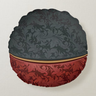 Vintage ornament red and black round cushion