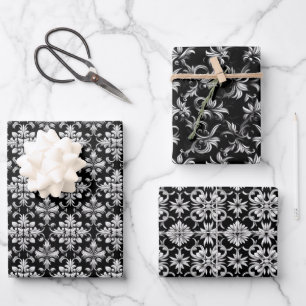 Vintage Ornamental 3D Black and White Design Wrapping Paper Sheet