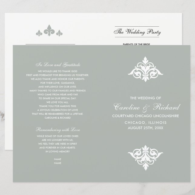 Vintage Ornamental Folded Wedding Programs (Front/Back)