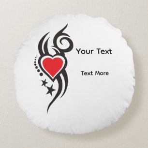 Vintage Ornamental Heart with Floral Tattoo Art Round Cushion