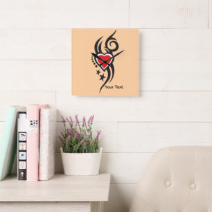 Vintage Ornamental Heart with Floral Tattoo Art Square Wall Clock