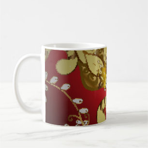 Vintage ornamental pattern on a red,  yellow and b coffee mug