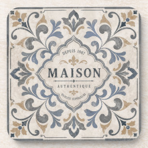 Vintage Ornamental Tile Design with Typography Coaster