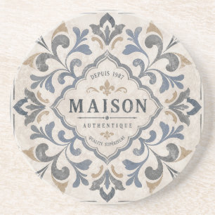 Vintage Ornamental Tile Design with Typography Coaster