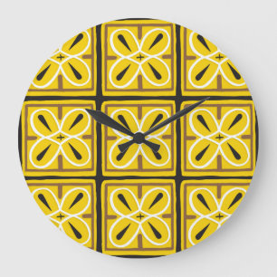 Vintage Ornamental Tiles Pattern Design Large Clock