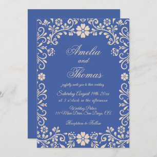 Vintage Ornaments Blue Wedding  Invitation