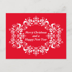 Vintage Ornaments Frame - Floral 4 Clear White Holiday Postcard