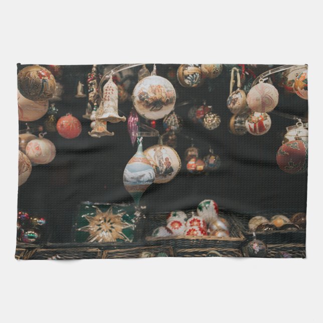 Vintage ornaments kitchen tea towel (Horizontal)