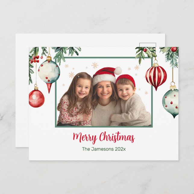 Vintage Ornaments Photo Christmas Postcard (Front/Back)