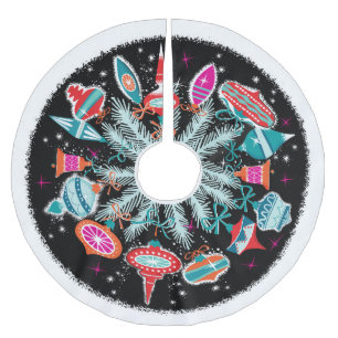 Vintage Ornaments With Black Background Brushed Polyester Tree Skirt